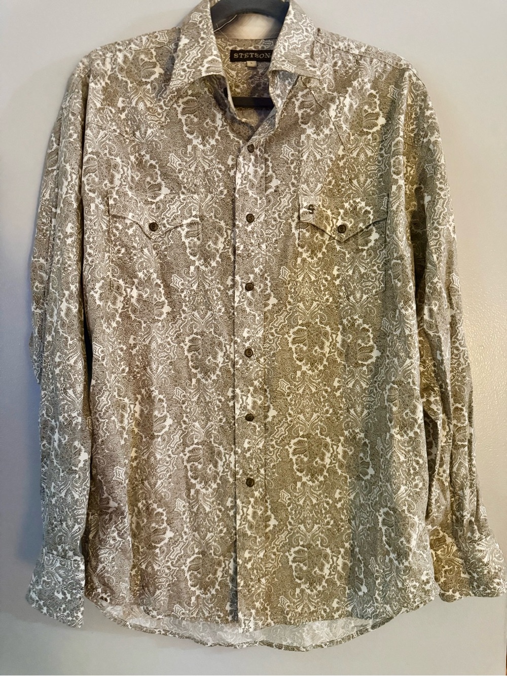 Stetson Men's Western Pearl Snap Shirt L Desert Paisley Filigree Cotton Poplin